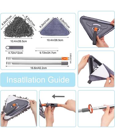 Wall Cleaner Mop with Long Handle - Ceiling, Baseboard, Window, Floor Duster - 6 Replacement Pads, Squeegee - Extension Pole 39 to 85 - Gray - Buy Online on GoSupps.com
