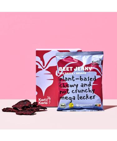 Karl Karlo Vegan Beef Jery - 'Beet Jerky' Soya Sauce & Sesam |made of beetroot hearty vegan snack |Natural ingredients vegan dry meat |Made in Europe 4 x 40 Soya sauce sesame 40 pieces (4-pack)