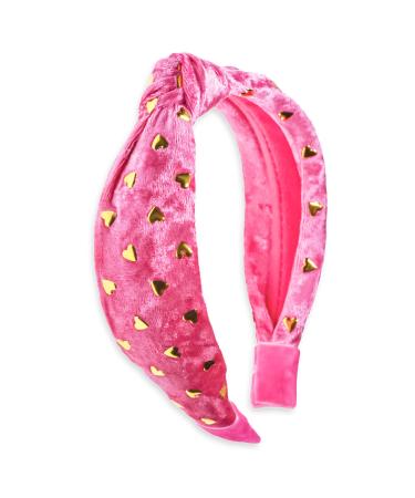 FROG SAC Pink Heart Headband for Girls  Studded Knotted Headbands for Kids  Cute Head Bands  Little Girl Velvet Hair Accessories  Gold Stud Hearts Hairband  No Slip Fashion Head Band Head Piece Gold Heart Studs