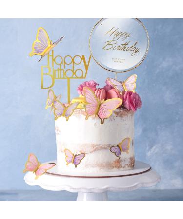 LANGPA 22-Piece Butterfly Cake Decorations & Happy Birthday Acrylic Toppers - Purple & Pink, Ideal for Baby Shower, Wedding & Birthday Party - Buy Online on GoSupps.com
