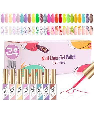Painted Gel Nail Polish Set, 24 Colors Line Nail Polish Gel Painting Drawing UV Light LED Soak Off Nail Art Design & Nail Salon DIY Manicure Kit (24 Colors)