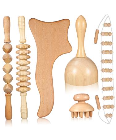 Gleavi 6 STK Massage tools massage roller engraved roller stick of Swedish massage cup massage roll rope sculptor scale roller stick engraved roller stick plank wooden wood Sweden