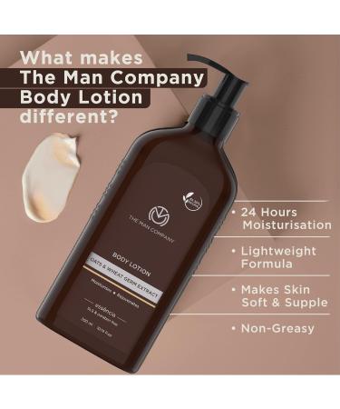 The Man Company Body Lotion For Extra Dry Skin Oats & Wheat Germ Extract 24 Hours Moisturizing Makes Skin Soft & Supple Anti-oxidant Absorbs Quickly Rejuvenates & Uplifts SLS & Paraben-Free - 300 ml - Buy Online on GoSupps.com