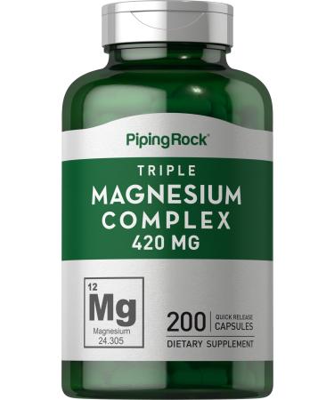 Triple Magnesium Complex | 420 mg | 200 Capsules | Magnesium Oxide Citrate and Aspartate Supplement | Non-GMO Gluten Free | by Piping Rock