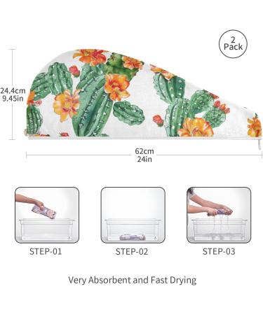 Buy Cactus Flowers Hair Towel 2 Pack | Super Absorbent Quick Dry Hair Turbans for Women & Girls - Buy Online on GoSupps.com