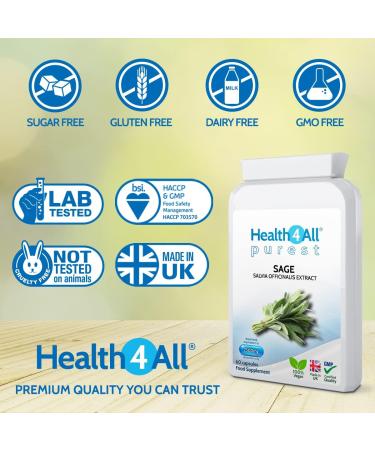 Health4All Sage Strong 2500mg Capsules - Vegan Supplement for Menopause Symptoms - 60 Count - Buy Online on GoSupps.com