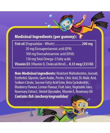 AquaOmega Kids Omega-3 Gummies - High DHA Omega-3 with EPA and Vitamin D - Omega-3 Supplements Omega-3 Fish Oil Tasty Fish Oil Omega-3 Gummy Omega-3 Kids Sugar Free Blueberry 260mg - 60 Gummies Blueberry 60 count (Pack of 1) - Buy Online on GoSupps.com