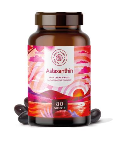 Astaxanthin 1.2mg - Antioxidant Supplements - Derived from Microalgae - Optimised Bioavailability with Linseed Oil - 80 Vegan Antioxidant Supplement Depot Softgels GMO Free - Alpha Foods 80 count (Pack of 1)