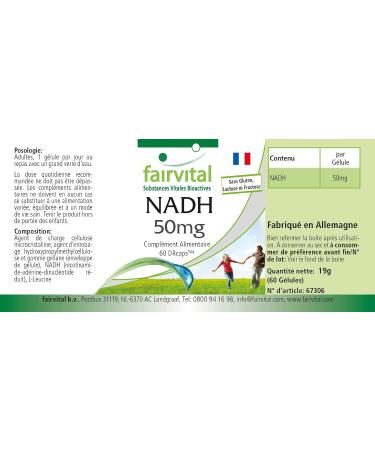 Fairvital | NADH 50mg - 2 months - VEGAN - Highly dosed - 60 capsules - delay in DRCaps  - Buy Online on GoSupps.com