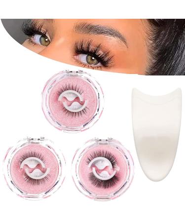 3 Pairs Lash Buddy Self-adhesive Eyelashes - 2023 New Snap-on Lashes Reusable Adhesive Eyelashes with False Eyelash Auxiliary for Effortless Application (Natural+Long+Thick)