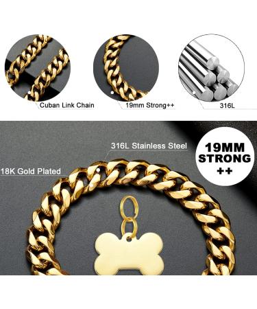 W/W Lifetime Choke Chain Dog Collar 19MM Cuban Link Dog Chain for Pitbull Choke Collar 18K Gold Metal Stainless Steel Heavy Duty Slip Dog Collars for Medium Dogs(19MM 22") 22"(Can Over Head 20"-22") - Buy Online on GoSupps.com