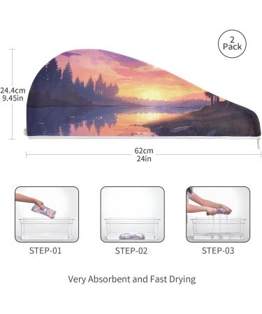 Galaxy Sky Forest Hair Towel 2 Pack - Super Absorbent Quick Dry Hair Turbans for Women & Girls - Buy Online on GoSupps.com