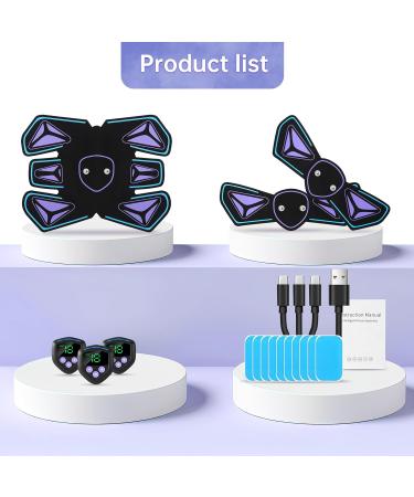 EMS Muscle Stimulator - 8 Modes & 15 Intensities Abdominal Trainer | USB Rechargeable Fitness Device with 10 Gel Pads for Belly Arms & Legs - Flame Violet - Buy Online on GoSupps.com