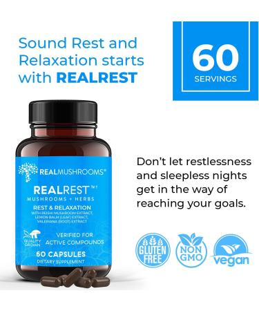 Real Mushrooms RealRest (60ct) Capsules and Reishi Mushroom Powder (45 Servings) Bundle - Mushroom Supplement for Longevity Daily Immune Support Improved Sleep and Relaxation - Vegan Non-GMO - Buy Online on GoSupps.com