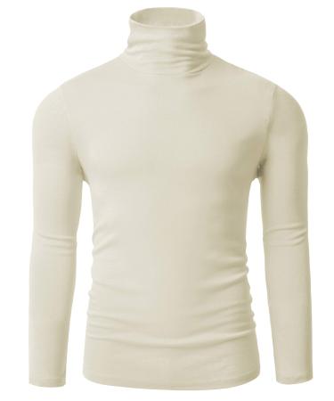TAPULCO Men Turtleneck Long Sleeve Knitted Pullover Basic Slim Fit Casual Soft Comfy T Shirts Medium Ivory