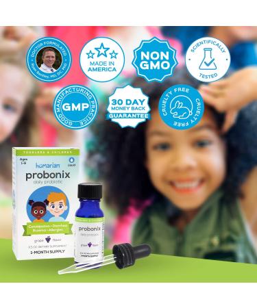 Probonix Kids Probiotic for Toddlers & Children - Organic Non-GMO Liquid Drops 1-Month Supply 8 Live Strains for Gut Health Grape Flavor - Buy Online on GoSupps.com