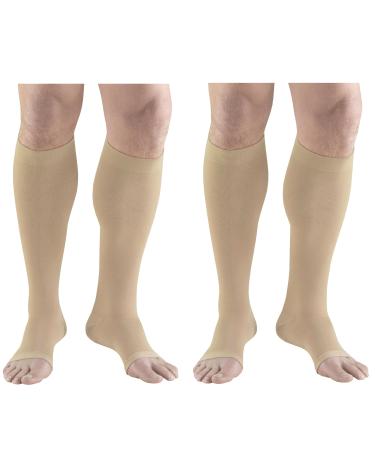 Truform Surgical Stockings 18 mmHg Compression for Men and Women Knee High Length Open Toe Beige X-Large (Pack of 2)