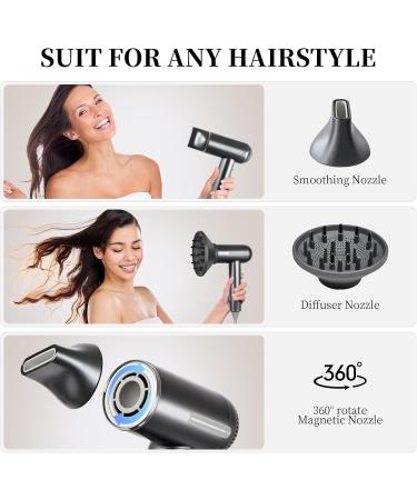 High Speed 1600W Ionic Hair Dryer with Diffuser - Plasma Hair Dryer with Facial Mode - Silver Gray - Buy Online on GoSupps.com