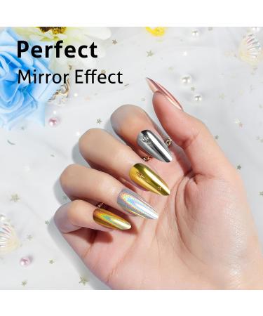 Gold & Silver Chrome Nail Powder - 12 Iridescent Holographic Colors | Metallic Mirror Effect for Stunning Nail Art - Buy Online on GoSupps.com