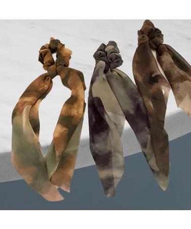 Multicolor Satin Hair Bobbles with Bow Floral Hair Band Ink style patterns - 3 Piece Hair Ties Ponytail Holders for Women and Girls - Hair Accessories with Hair Scarf Elastic Band brown - Buy Online on GoSupps.com