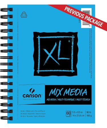 Canson XL Series Mix Paper Pad  Heavyweight  Fine Texture  Heavy Sizing for Wet or Dry Media  Side Wire Bound  98 Pound  5.5 x 8.5 in  60 Sheets  5.5X8.5 5.5x8.5 Mixed Media Side Wire - Buy Online on GoSupps.com