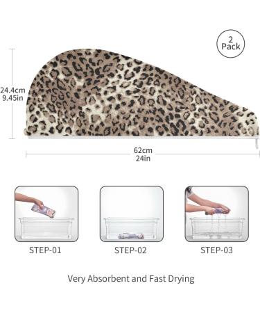 Leopard Print Cheetah Hair Towel 2 Pack - Super Absorbent Quick Dry Turbans for Women & Girls - Buy Online on GoSupps.com