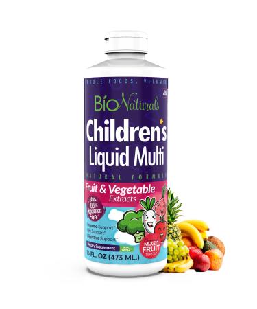 Bio Naturals Children's Liquid Multivitamin & Immune Booster - Natural Supplement for Kids & Toddlers with Vitamins A B C D3 E, Fiber, Fruits & Vegetables - No GMOs, Gluten, Sugar, Dairy, Soy - 16oz