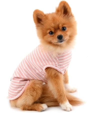 Shop Paidful Small Dog Summer Striped T-Shirt for Girls | 100% Cotton Sleeveless Chihuahua & Yorkshire Fashion - Pink | Back Length 20cm - Buy Online on GoSupps.com