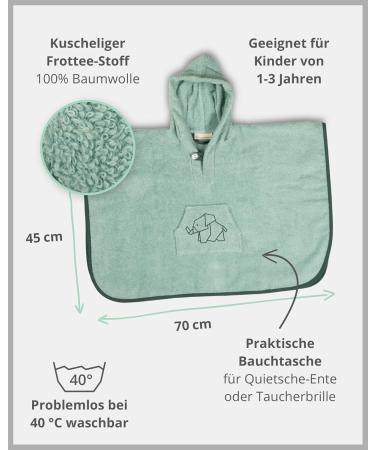 ULLENBOOM Sage Green Bath Poncho for Kids & Babies - 100% Cotton Oeko-Tex Certified Made in EU | Ideal as Bath Towel & Robe (1-3 Years) - Buy Online on GoSupps.com