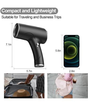 BIARCE Travel Hair Dryer USB Rechargeable Lightweight Hair Dryer Portable Hair Dryer Cold Air Setting for Painting and Acrylic Pouring Low Noise Black - Buy Online on GoSupps.com