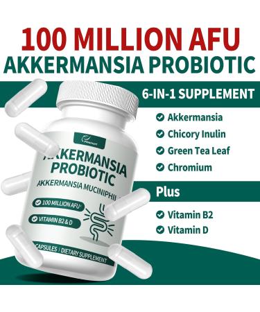 Akkermansia Probiotic with Vitamin B2 & D and Chicory Inulin & Green Tea Akkermansia Muciniphila 100 Million AFU for Men & Women Made in USA Gluten Free Non-GMO 120 Capsules - Buy Online on GoSupps.com