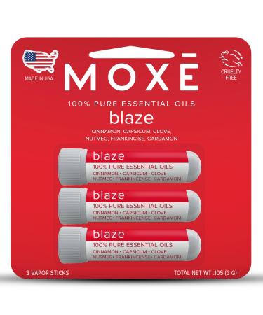 MOXE Blaze Nasal Stick | Calming Comfort + Mental Balance | Thieves Oil Inhaler Provides Soothing Spicy Sensation | Aromatherapy Inhaler with 100% Pure Essential Oils Frankincense (3 Pack)