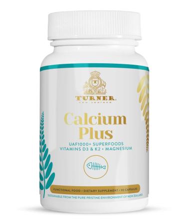 TURNER Calcium Plus All-Natural Marine Calcium Supplement with Magnesium + Vitamins K2 & D3 Supports Bone Density & Joint Health 1 Bottle 90 Capsules