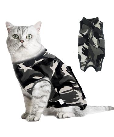 Hipet Cat Surgical recreational suit for abdominal wounds or skin diseases replacement e-collar & cone cats onesie anti licking pet surgical recovery vest shirt (L camouflage) l camouflage