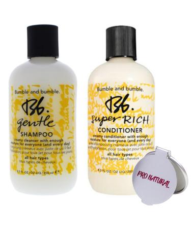 Bumble and Bumble Gentle Shampoo and Super Rich Conditioner 8.5oz bundeld with pro Natural Mirror