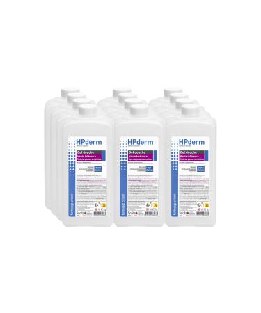 SORIFA Pack of 12 - HPderm High Tolerance Shower Gel - 2 in 1 for body and hair - Specially formulated for sensitive skin tattooed skin and damaged hair - For frequent use - pH neutral soap-free - 1L bottle