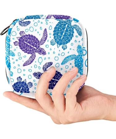 Sea Turtle Pattern Sanitary Napkin Storage Bag - Portable First Period Pads Holder for Girls & Women - Travel Makeup Bag - Multicoloured - Buy Online on GoSupps.com
