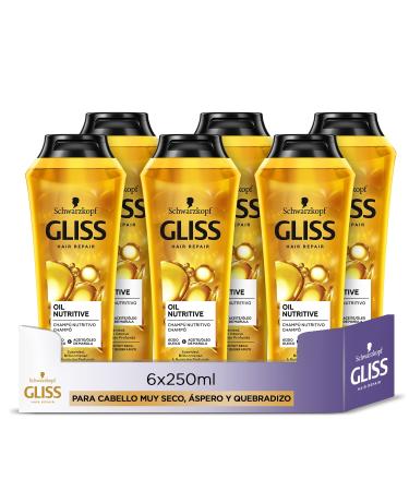 Gliss Gliss - Shampoo for very dry brittle or damaged hair - Oil Nutritive - 6 x 250ml bottles (1500ml) - Nutrition Range