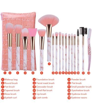 DUAIU 16 Pcs Premium Synthetic Makeup Brush Set with Silicone Facial Brush and PU Cosmetic Bag - Pink - Buy Online on GoSupps.com