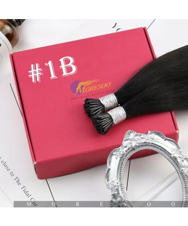Moresoo Real Hair Extensions - Black I-Tip Keratin Bonding for Thin Hair | 16 Inch Hot Fusion #1B 40g/50s - Buy Online on GoSupps.com