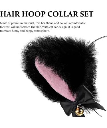Cat Ears Headband Choker Necklace Set Plush Furry Ears Hairband with Bells Bow Christmas Gifts Maid Outfit Cosplay Daily Decoration for Women (black pink) - Buy Online on GoSupps.com