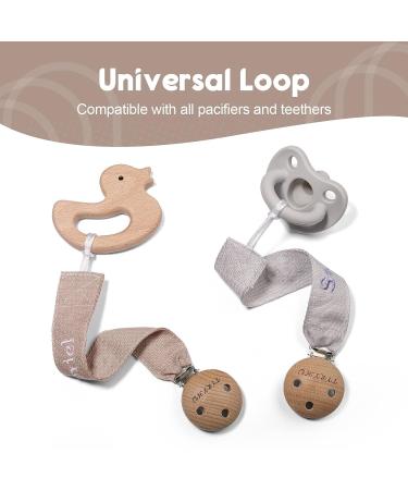 Personalized Tyry.hu Pacifier Chain for Boys & Girls - 2 Pack Gray & Khaki | Custom Name Wooden Clip Cotton Baby Gift - Buy Online on GoSupps.com