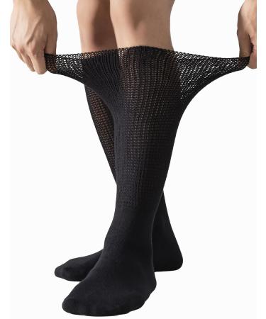 Yomandamor Mens Over the Calf Diabetic Socks Non-binding Big and Tall Socks Size 13-15 3 Pairs 12-15 Big Extra Tall Black