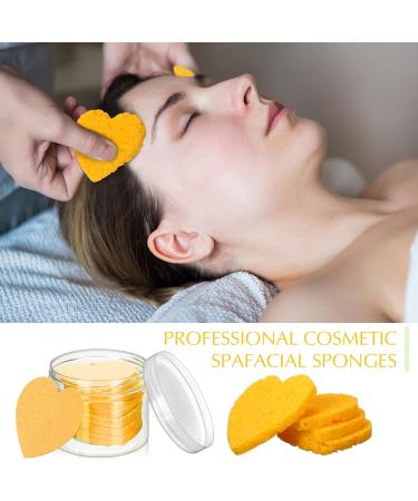 Nuenen 60 Pieces Facial Sponges with Container Heart Shape Compressed Face Sponge Natural Sponge Pads for Washing Face Cleansing Exfoliating Esthetician Makeup Removal (Yellow) - Buy Online on GoSupps.com