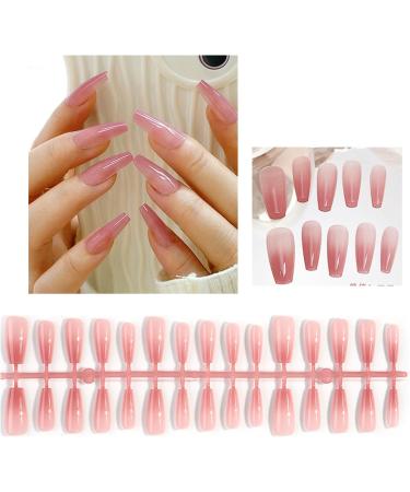 FEIlei 30Pcs Long Press on Nails Coffin French Fake Nails Tip Gradient Acrylic Nails Glossy False Nails for Women Girls - Buy Online on GoSupps.com