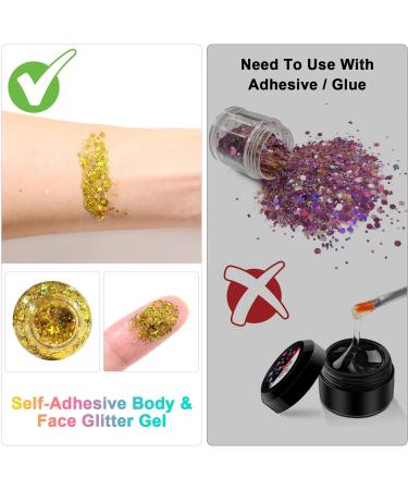 URAQT Body Glitter Gel Set - Holographic Mermaid Sequins & Chunky Cosmetic Glitter for Face, Body, Hair & Nails - Sparkling Festival Party Lotion - White, Silver & Gold - 3Pcs - Buy Online on GoSupps.com