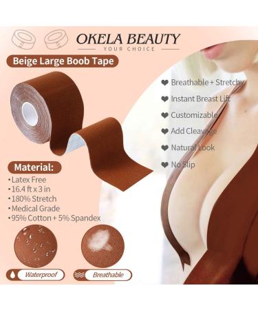 XL Breast Lift Tape for Large Breasts | Breathable Boobytape with Reusable Nipplecover | Adhesive Bra for Athletic Support | Brown - Buy Online on GoSupps.com