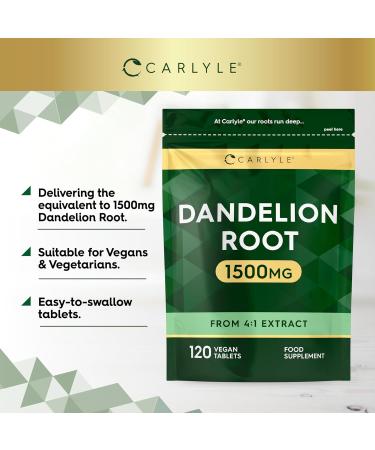 Dandelion Tablets 1500mg | High Strength Dandelion Root Extract | Liver & Digestion Support | 120 Vegan Tablets | by Carlyle - Buy Online on GoSupps.com