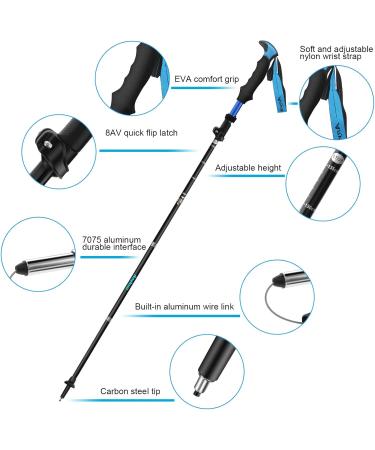 Anykuu Foldable Hiking Poles 110-130cm | Ultralight Shockproof Nordic Walking & Trekking Poles - Blue - Buy Online on GoSupps.com