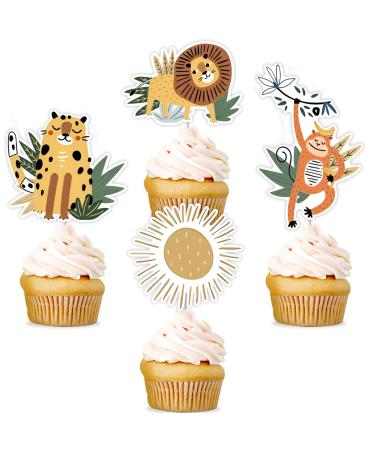 24pcs Jungle Safari Animal Cupcake Toppers Boho Wild Animal Cupcake Picks Decoration Retro Jungle Safari Boho Theme Baby Shower Birthday Party Supplies